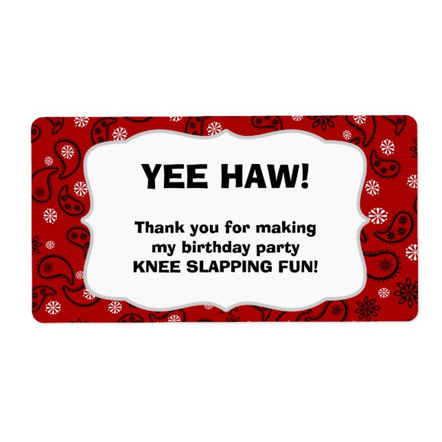 Cowboy Water Bottle Favour- customise it! - red (Front)