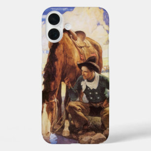 Cowboy Watering His Horse by NC Wyeth, Vintage Art iPhone 16 Plus Case