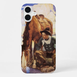 Cowboy Watering His Horse by NC Wyeth, Vintage Art iPhone 16 Plus Case