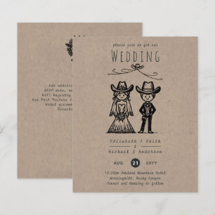 Cowboy Wedding Cartoon Bride Groom Handdrawn