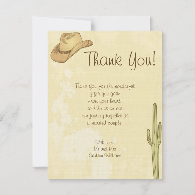 Cowboy Wedding Flat Thank You Card (Front)
