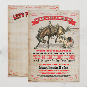 Cowboy Western 1st Birthday Party Invitations