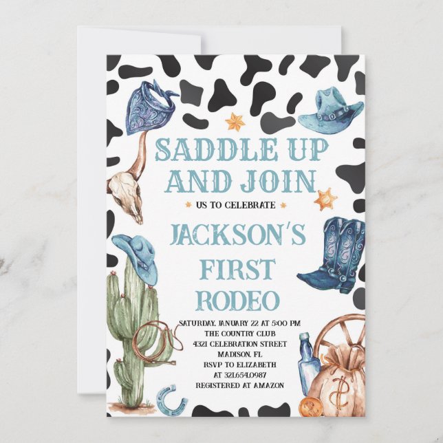 Cowboy Western 1st Rodeo Birthday Party Invitation (Front)