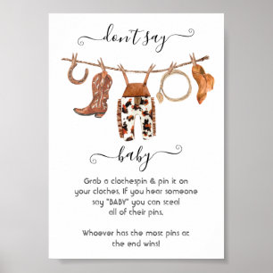 Cowboy Western Baby Boy Clothesline Don't Say Baby Poster