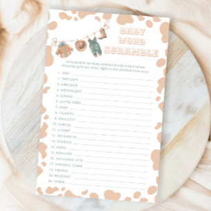 Cowboy Western Baby Shower Baby Word Scramble Game