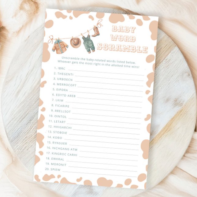 Cowboy Western Baby Shower Baby Word Scramble Game (Creator Uploaded)