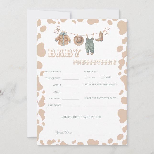 Cowboy Western Baby Shower Predictions Fun Game Invitation (Front)