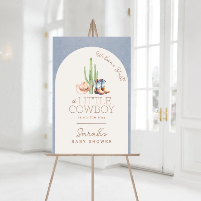 Cowboy Western Baby Shower Welcome Sign Poster (Little Cowboy Baby Shower Sign)