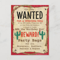 Cowboy Western BBQ Birthday Party Wanted Poster
