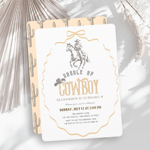 Cowboy Western Beige Bow Gender Neutral Birthday Invitation