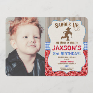 Cowboy western birthday boy rustic photo invitation