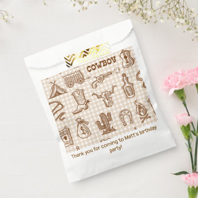 Cowboy Western Birthday Party Gingham Favour Bags (Sealed)