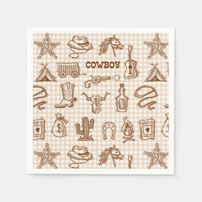 Cowboy Western Birthday Party Napkin (Front)