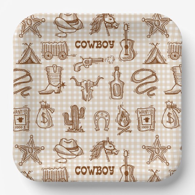 Cowboy Western Birthday Party Paper Plate (Front)