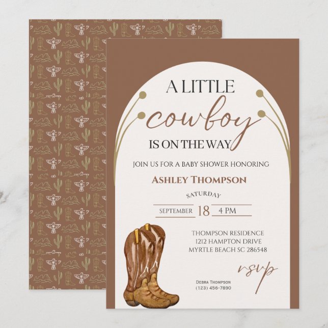 Cowboy Western Boy Baby Shower Invitation (Front/Back)