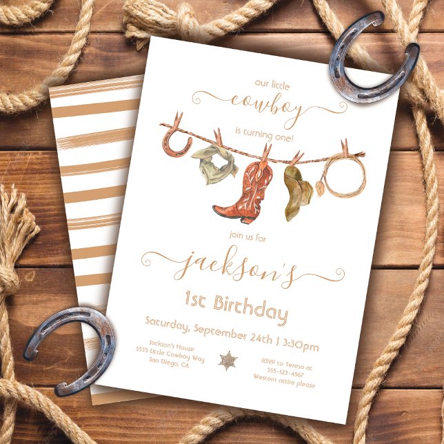 Cowboy Western Boy Clothesline Birthday Party Invitation (Creator Uploaded)