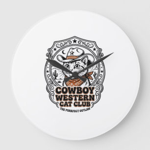 Cowboy Western Cat Pet Lover Shirt Art - Cowboy We Large Clock