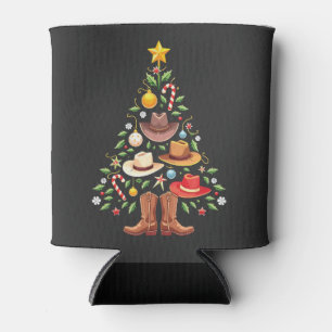 Cowboy Western Christmas Tree Santa Can Cooler