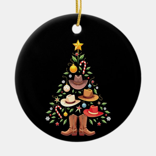 Cowboy Western Christmas Tree Santa  Ceramic Tree Decoration (Front)