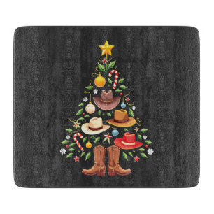Cowboy Western Christmas Tree Santa Cutting Board