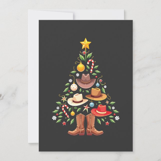 Cowboy Western Christmas Tree Santa  Holiday Card (Front)