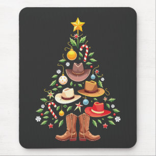 Cowboy Western Christmas Tree Santa  Mouse Mat