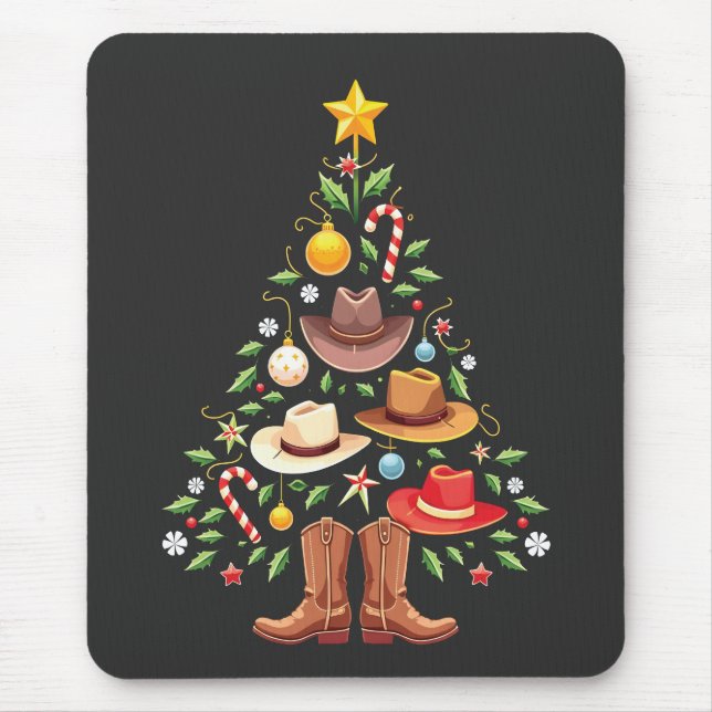 Cowboy Western Christmas Tree Santa  Mouse Mat (Front)