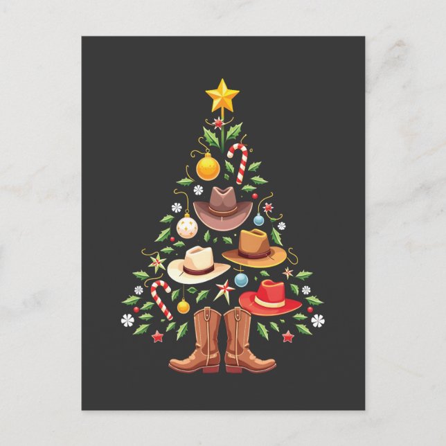Cowboy Western Christmas Tree Santa  Postcard (Front)