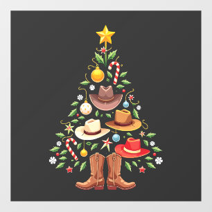 Cowboy Western Christmas Tree Santa  Window Cling