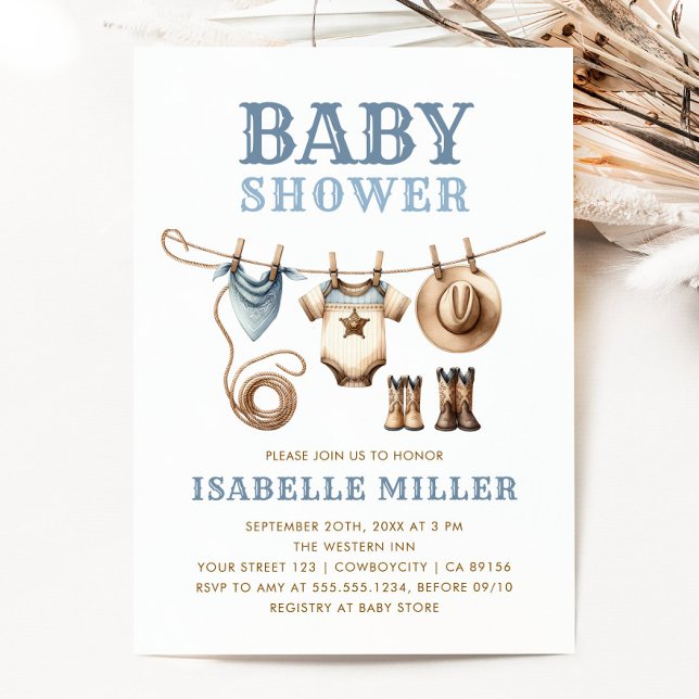 Cowboy Western Clothesline Baby Boy Baby Shower Invitation (Creator Uploaded)