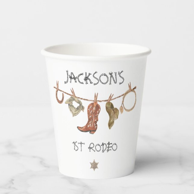Cowboy Western Clothesline Birthday Paper Cups (Front)