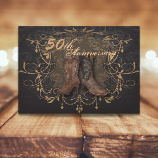cowboy western country 50th wedding anniversary invitation