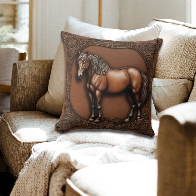 Cowboy Western Country Equestrian  Brown Horse  Cushion (Creator Uploaded)