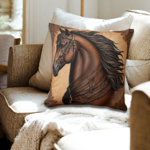 Cowboy Western Country Equestrian Brown Horse Cushion