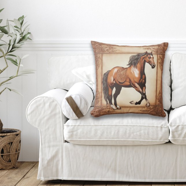 Cowboy Western Country Equestrian  Brown Horse  Cushion (Creator Uploaded)