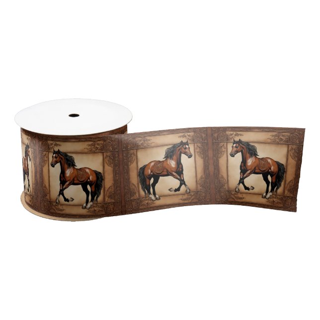 Cowboy Western Country Equestrian  Brown Horse  Satin Ribbon (Spool)