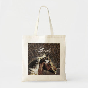 cowboy western country horse wedding bride tote bag