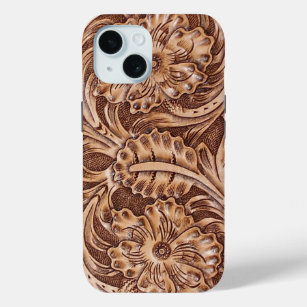 cowboy western country pattern tooled leather iPhone 15 case