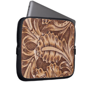 cowboy western country pattern tooled leather laptop sleeve