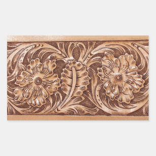cowboy western country pattern tooled leather rectangular sticker