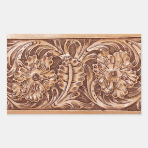 cowboy western country pattern tooled leather rectangular sticker