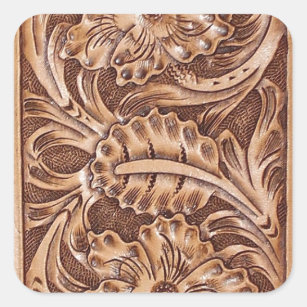 cowboy western country pattern tooled leather square sticker