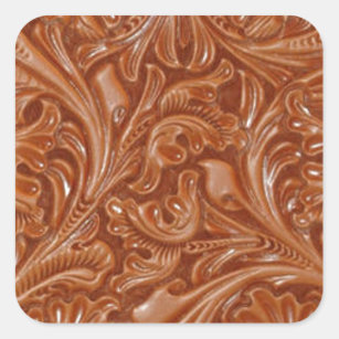 cowboy western country pattern tooled leather square sticker