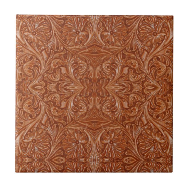 cowboy western country pattern tooled leather tile (Front)