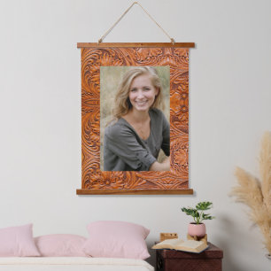 Cowboy western country tooled leather custom photo hanging tapestry