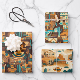 Cowboy Western Desert Brown  Wrapping Paper Sheet