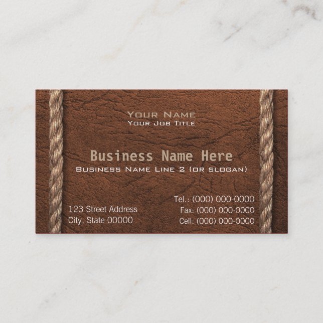 Cowboy / Western Faux Leather & Rope Business Card (Front)