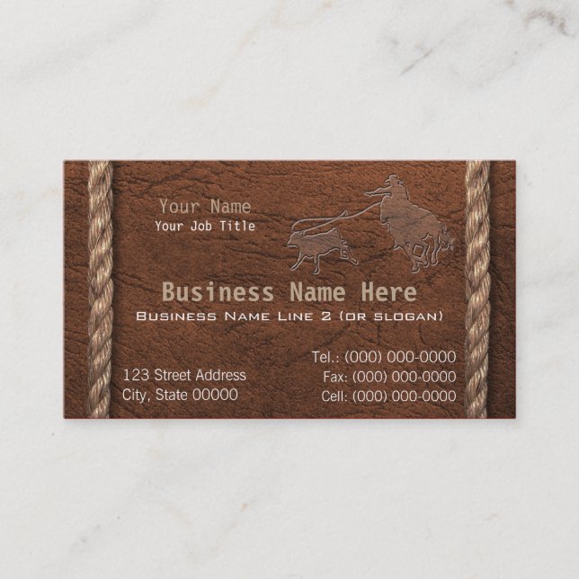Cowboy / Western Faux Tooled Leather & Rope Business Card (Front)