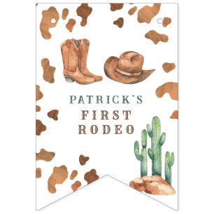 Cowboy Western First Rodeo Birthday Party Bunting