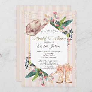 Cowboy Western Floral Frame Striped Bridal Shower  Invitation